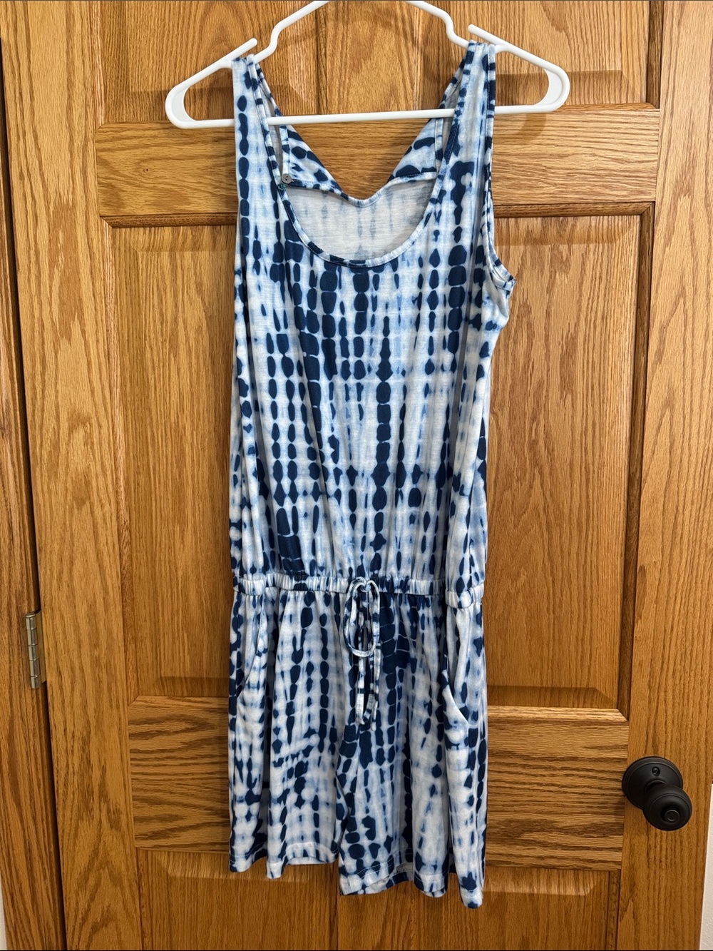 Amazon Blue and White Tie-Dye Sleeveless Jumpsuit Romper